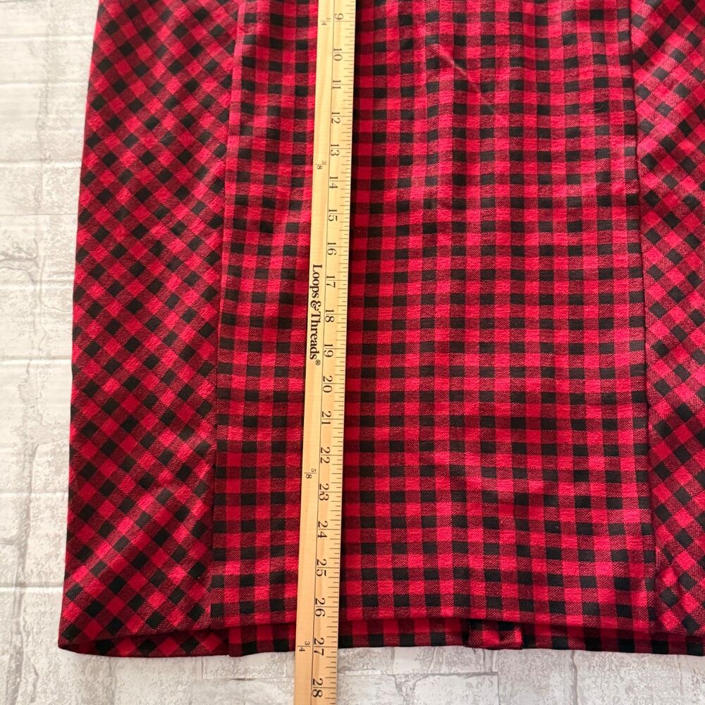 NWT J Jill Ponte Red Black Plaid Buffalo Check Pencil Skirt Dark Academia Vibe L - Picture 8 of 8